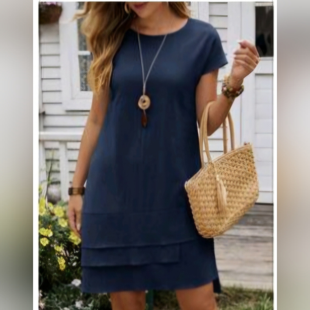 Emery Rose Womens Summer Multi-Hem Round Neck Short Sleeve Dress size XL